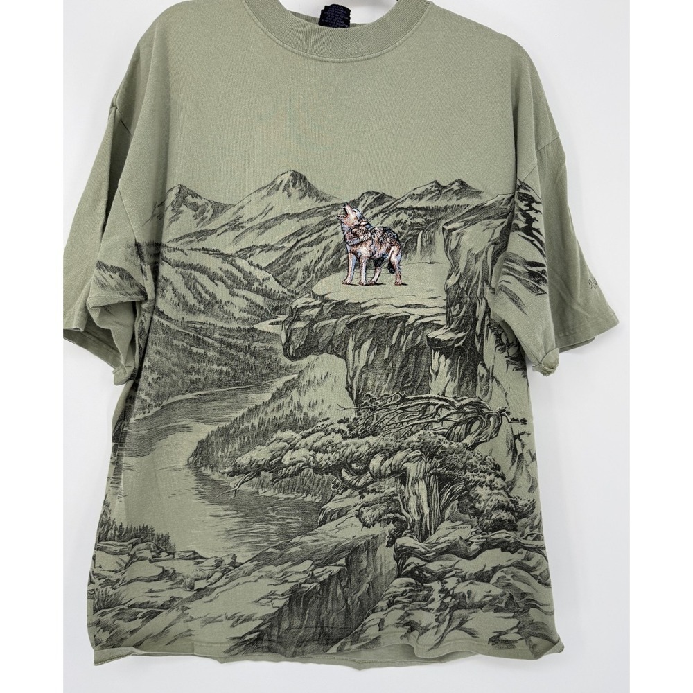 Vintage 90s Habitat Wilderness WOLF - All Over Print  - XL